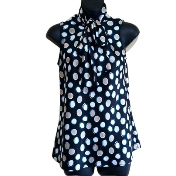 Nine West Black Polka Dot Sleeveless Top Sz S - Picture 9 of 9